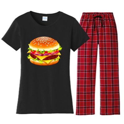 Cheeseburger Hamburger Burger Funny Food Halloween Costume Women's Flannel Pajama Set