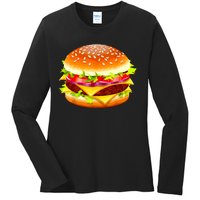 Cheeseburger Hamburger Burger Funny Food Halloween Costume Ladies Long Sleeve Shirt