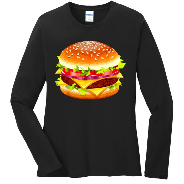 Cheeseburger Hamburger Burger Funny Food Halloween Costume Ladies Long Sleeve Shirt