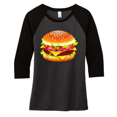 Cheeseburger Hamburger Burger Funny Food Halloween Costume Women's Tri-Blend 3/4-Sleeve Raglan Shirt