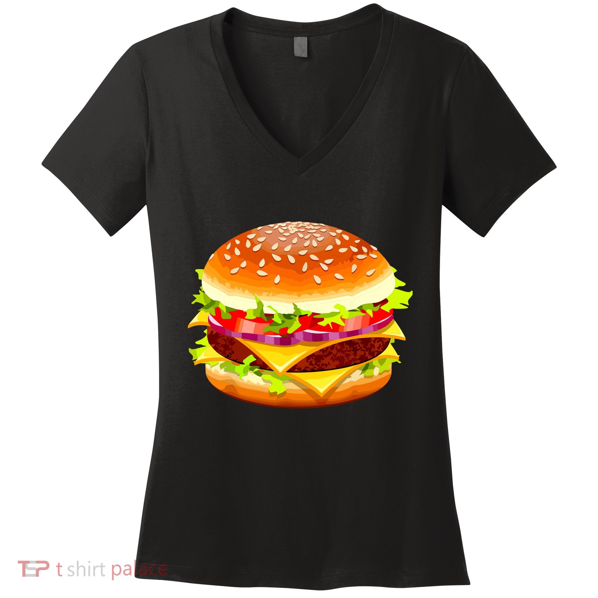 Cheeseburger Hamburger Burger Funny Food Halloween Costume Women's V-Neck T-Shirt