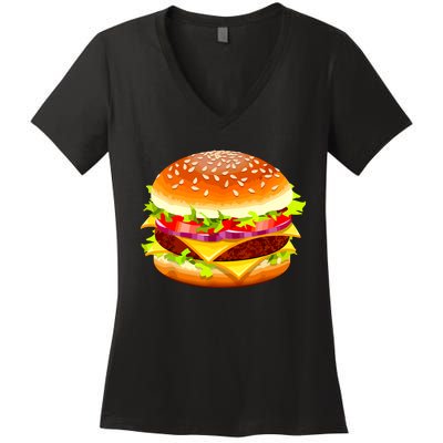 Cheeseburger Hamburger Burger Funny Food Halloween Costume Women's V-Neck T-Shirt