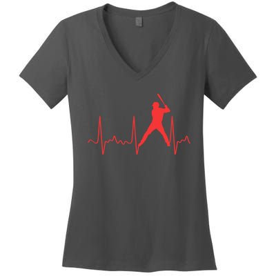 Cool Heartbeat Baseball Gift Women's V-Neck T-Shirt