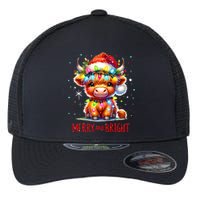 Cute Highland Baby Cow Christmas Lights Merry & Bright Xmas Flexfit Unipanel Trucker Cap