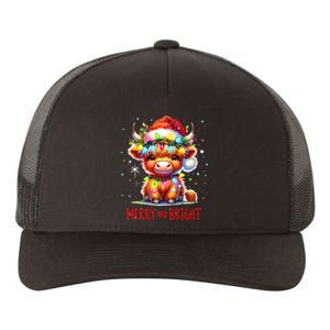 Cute Highland Baby Cow Christmas Lights Merry & Bright Xmas Yupoong Adult 5-Panel Trucker Hat