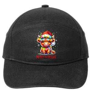 Cute Highland Baby Cow Christmas Lights Merry & Bright Xmas 7-Panel Snapback Hat