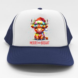 Cute Highland Baby Cow Christmas Lights Merry & Bright Xmas Trucker Hat