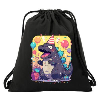 Cute Happy Birthday Japanese Kaiju Monster Epic Party Drawstring Bag