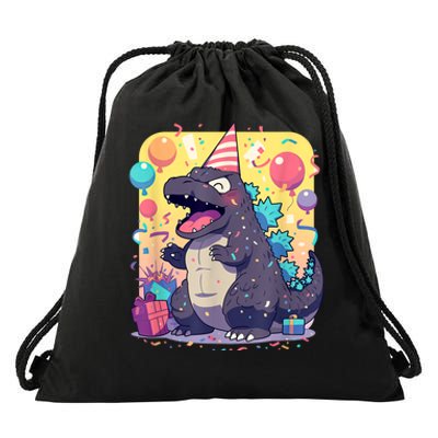 Cute Happy Birthday Japanese Kaiju Monster Epic Party Drawstring Bag