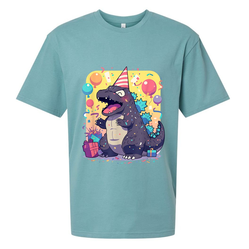Cute Happy Birthday Japanese Kaiju Monster Epic Party Sueded Cloud Jersey T-Shirt