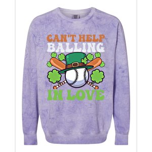 CanT Help Balling In Love Design St Patricks Baseball Gift Colorblast Crewneck Sweatshirt