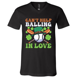 CanT Help Balling In Love Design St Patricks Baseball Gift V-Neck T-Shirt