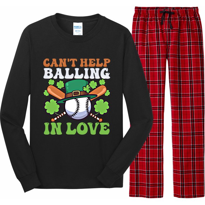 CanT Help Balling In Love Design St Patricks Baseball Gift Long Sleeve Pajama Set