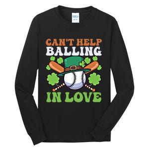 CanT Help Balling In Love Design St Patricks Baseball Gift Tall Long Sleeve T-Shirt