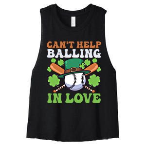 CanT Help Balling In Love Design St Patricks Baseball Gift Women's Racerback Cropped Tank