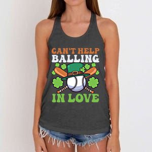 CanT Help Balling In Love Design St Patricks Baseball Gift Women's Knotted Racerback Tank