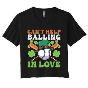 CanT Help Balling In Love Design St Patricks Baseball Gift Women's Crop Top Tee