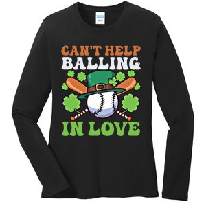 CanT Help Balling In Love Design St Patricks Baseball Gift Ladies Long Sleeve Shirt