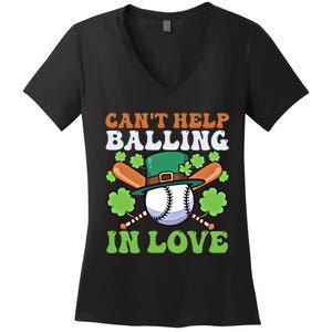 CanT Help Balling In Love Design St Patricks Baseball Gift Women's V-Neck T-Shirt