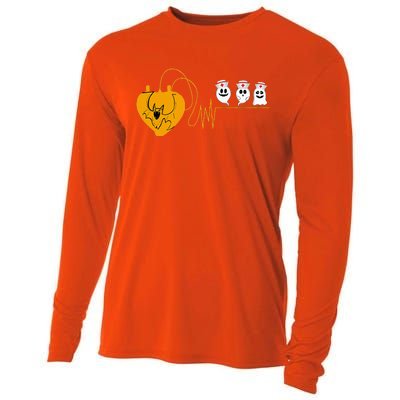 Cute Halloween Bat Heartbeat Ghost Nurse Team Costume Cooling Performance Long Sleeve Crew