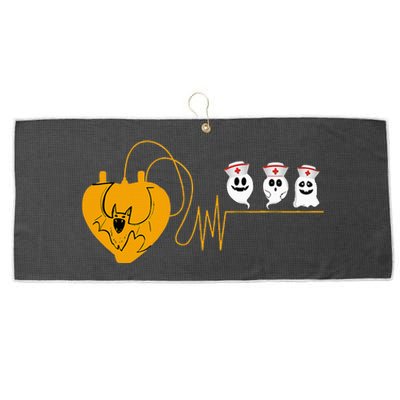 Cute Halloween Bat Heartbeat Ghost Nurse Team Costume Large Microfiber Waffle Golf Towel