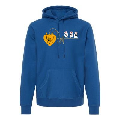 Cute Halloween Bat Heartbeat Ghost Nurse Team Costume Premium Hoodie