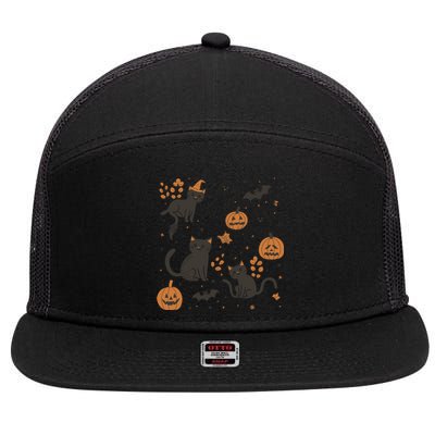 Cat Hallowen 7 Panel Mesh Trucker Snapback Hat