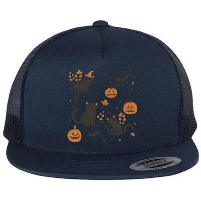 Cat Hallowen Flat Bill Trucker Hat