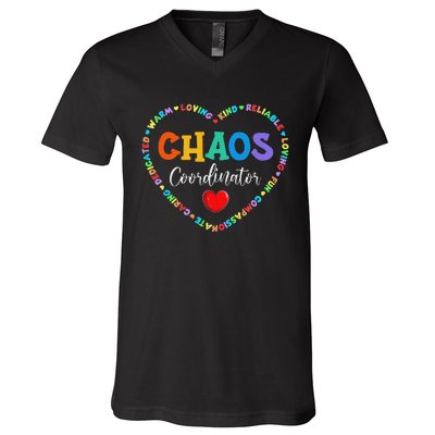 Cute Heart Chaos Coordinator Funny First Day of School V-Neck T-Shirt