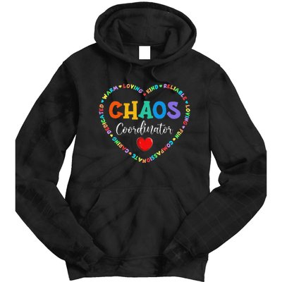 Cute Heart Chaos Coordinator Funny First Day of School Tie Dye Hoodie