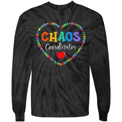 Cute Heart Chaos Coordinator Funny First Day of School Tie-Dye Long Sleeve Shirt