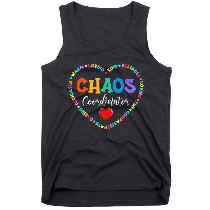 Cute Heart Chaos Coordinator Funny First Day of School Tank Top