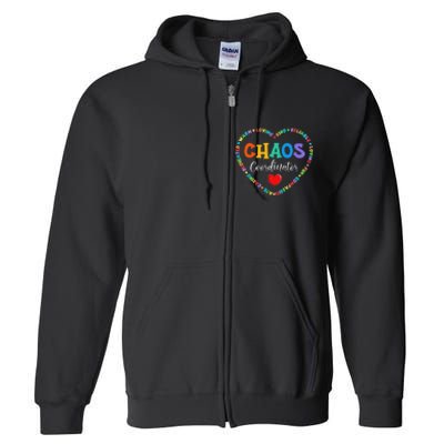 Cute Heart Chaos Coordinator Funny First Day of School Full Zip Hoodie