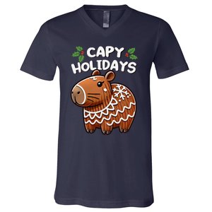 Capy Holidays Christmas Baking Gingerbread Cookie Capybara V-Neck T-Shirt