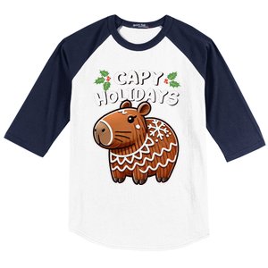 Capy Holidays Christmas Baking Gingerbread Cookie Capybara Baseball Sleeve Shirt