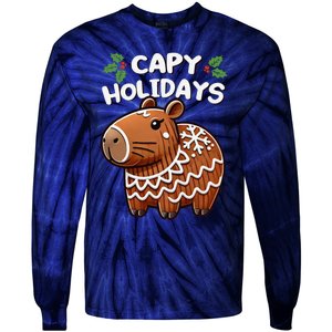 Capy Holidays Christmas Baking Gingerbread Cookie Capybara Tie-Dye Long Sleeve Shirt