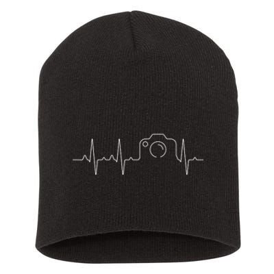 camera heartbeat cute love photography Short Acrylic Beanie