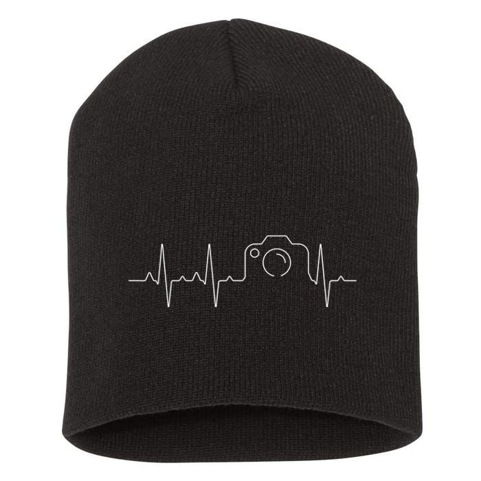 camera heartbeat cute love photography Short Acrylic Beanie