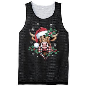 Christmas Highland Cow Buffalo Plaid Cute Moo Cow Xmas Mesh Reversible Basketball Jersey Tank