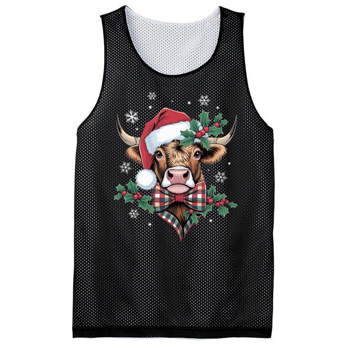 Christmas Highland Cow Buffalo Plaid Cute Moo Cow Xmas Mesh Reversible Basketball Jersey Tank