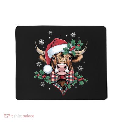 Christmas Highland Cow Buffalo Plaid Cute Moo Cow Xmas Mousepad