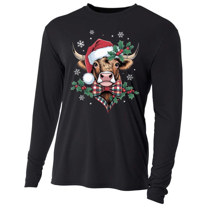 Christmas Highland Cow Buffalo Plaid Cute Moo Cow Xmas Cooling Performance Long Sleeve Crew