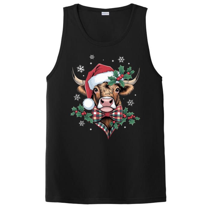 Christmas Highland Cow Buffalo Plaid Cute Moo Cow Xmas PosiCharge Competitor Tank