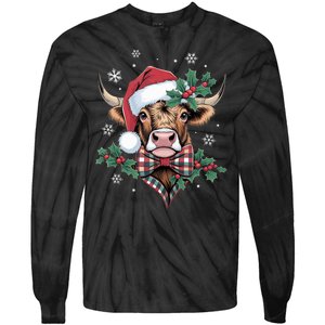 Christmas Highland Cow Buffalo Plaid Cute Moo Cow Xmas Tie-Dye Long Sleeve Shirt