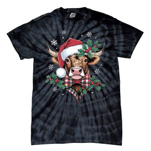 Christmas Highland Cow Buffalo Plaid Cute Moo Cow Xmas Tie-Dye T-Shirt