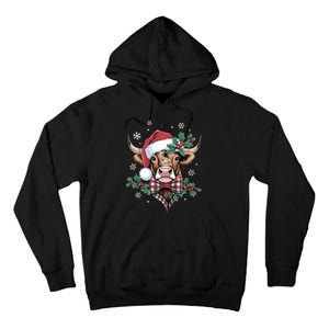 Christmas Highland Cow Buffalo Plaid Cute Moo Cow Xmas Tall Hoodie