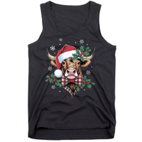 Christmas Highland Cow Buffalo Plaid Cute Moo Cow Xmas Tank Top