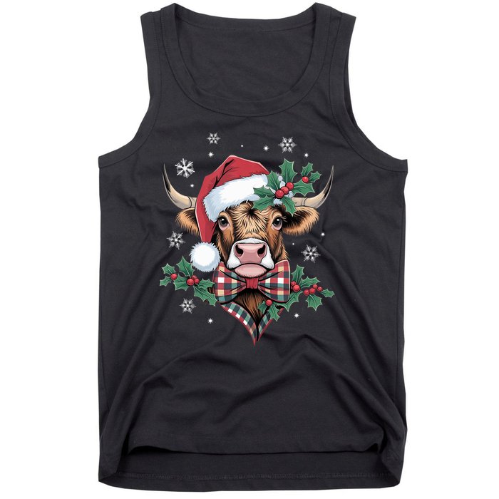 Christmas Highland Cow Buffalo Plaid Cute Moo Cow Xmas Tank Top