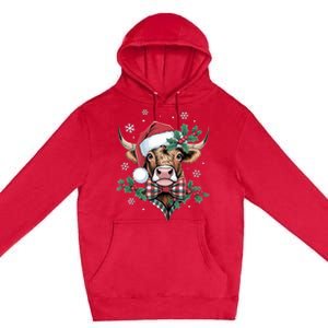 Christmas Highland Cow Buffalo Plaid Cute Moo Cow Xmas Premium Pullover Hoodie