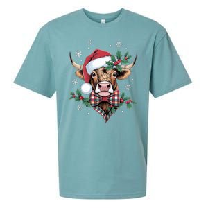 Christmas Highland Cow Buffalo Plaid Cute Moo Cow Xmas Sueded Cloud Jersey T-Shirt